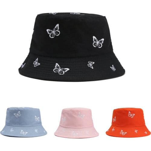 New Fashion Ladies Butterfly Embroidery Fisherman Hat Panama Double-sided Bucket Hat Casual Sunscreen Bob Hat
