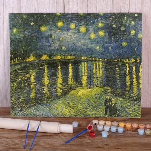 Landscape Famous Vintage Van Gogh The Starry Night Coloring By Painting Kit Acrylic Paints 40*50 Paiting By Drawing