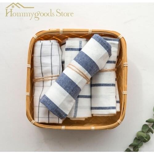 Freeshipping 1piece high quality Blue white check striped tea towel kitchen towel napkin table cloth 100% cotton yarndye fabric