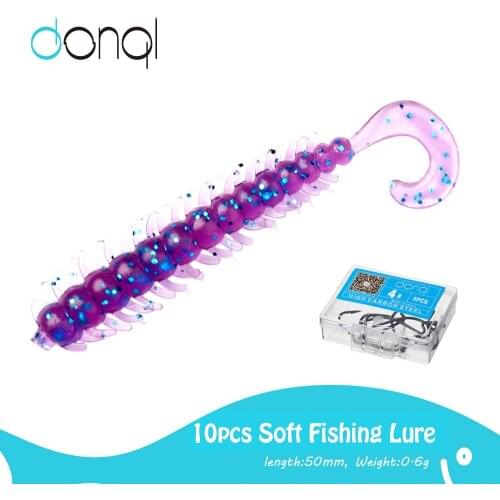 DONQL 10Pcs Jiging Fishing Soft Lure 50mm Worm Silicone Bait Aritificial Carp Wobblers Swimbaits Bass Tackle Salt Smell Lures