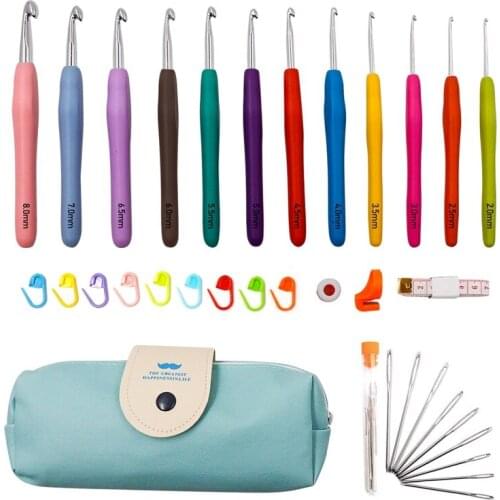 Durable Crochet Needle Set Knitting Needle With Ergonomic Handle Accessories Multi Color Aluminum Knitting Needle Crochet Hook