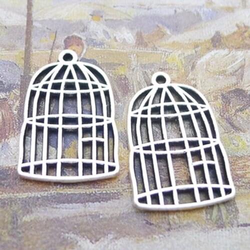 RAINXTAR Fashion Antique Silver Color Alloy Birdcage Shape Metal Charms 17*26mm 20pcs AAC646