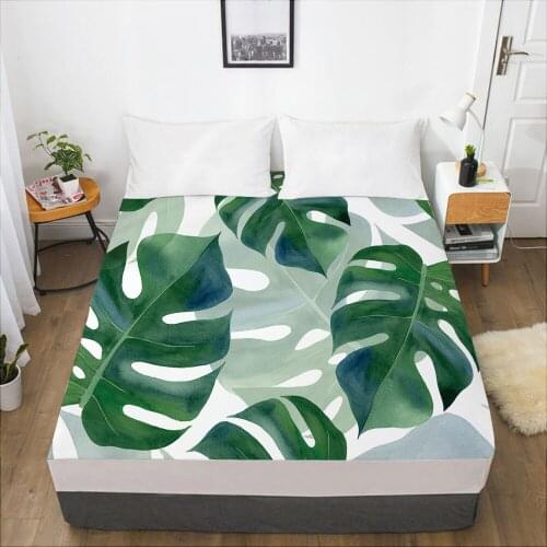 Luxury Elastic fitted sheet bed sheet With An Elastic Band Mattress Cover 150x200 Bed cover for home Nordic leaf light colour