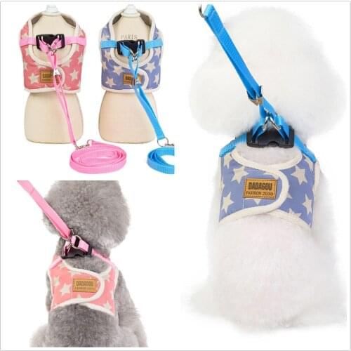 New Small Pet Dog Harness for Dogs Cotton Stars Puppy Chihuahua Yorkie Cat Pet Harness with Leash Animal Vest Service Dog Collar