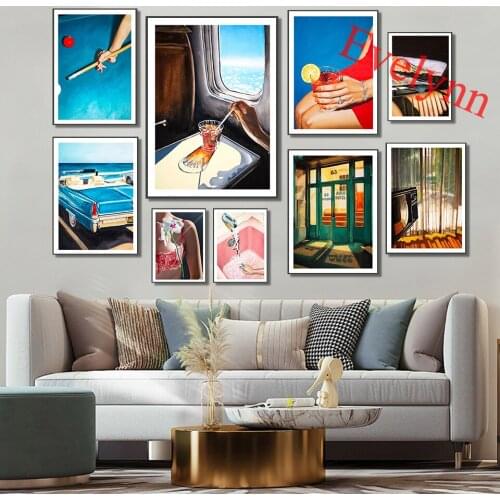 Nordic Glass In Airplane,Arco Hotel,Cali 1976,Car Ocean Art Print Vintage Poster Wall Art Canvas Painting Green Scotch Pictures