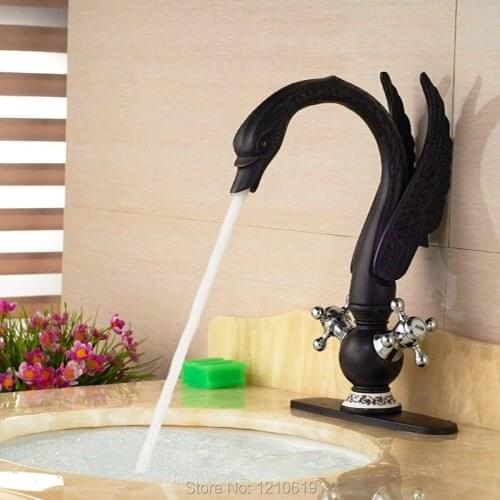 Uythner New Arrival Oil Rubbed Bronze Bathroom Sink Faucet Crystal Handles Swan Basin Faucet Mixer Tap Deck Mounted