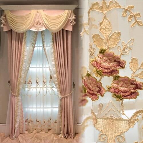 Modern Pink Princess Embroidered Lace Tulle Curtains Blackout Curtains Suitable for Living Room Girls Bedroom Blackout Curtains