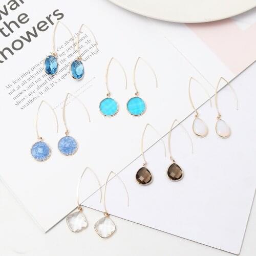 Waterdrop Round Square Many Shapes Glass Engraving Surface Brincos Pendientes Charm Dangle Earrings Jewelry Women