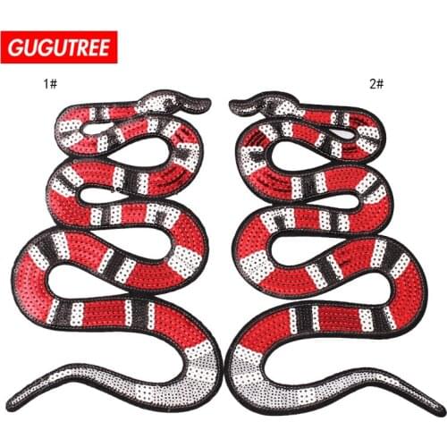 GUGUTREE embroidery Sequins big snake patches animal patches badges applique patches for clothing ZK-21