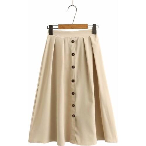 Plus size Khaki sky blue black women elastic waist button skirts 2021 new summer casual ladies cotton skirt female oversized
