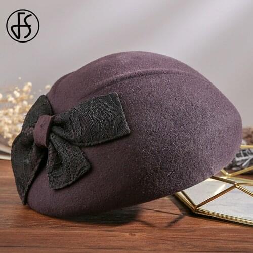 FS British French Berets Caps For Women Fashion Wool Felt Fedora Hat Winter Purple Church Female Vintage Octagonal Cloche Hats