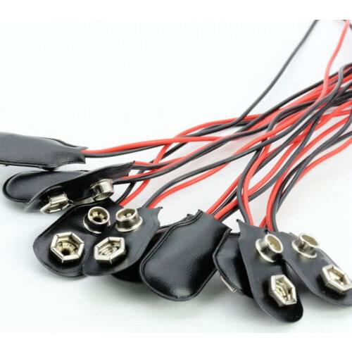 10 Pcs snap 9V (9 Volt) Battery Clip Connector I Type Black w Cable Black
