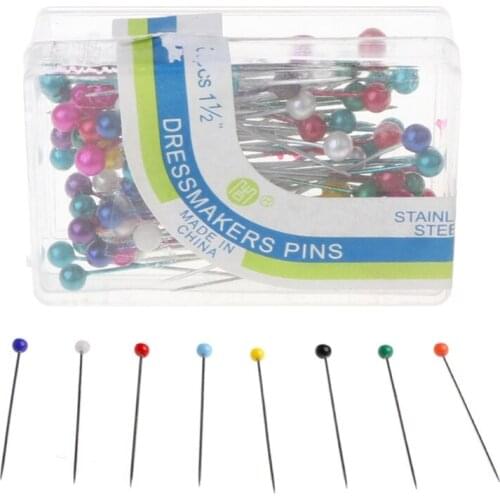 100Pcs Dressmaking Straight Pins Round Head Color Pearl Corsage Accessories