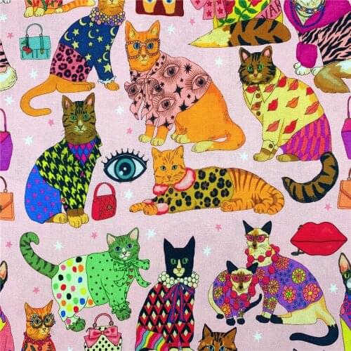 1 X 1.1 Meter Fashion Cat Printed Plain Woven Cotton Fabric Soft Dress Pants DIY Sewing Scrub Hat Material 2021 New Design