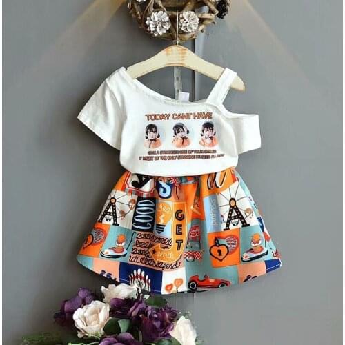 2021 Baby Girls Letter Printed Clothes 2 Piece Sets Summer Fashion Sleeveless Top Mini Skirt Dress Kids Outfit Suit Costume 1-6