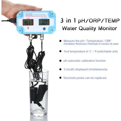 3 in 1 pH Meter Digital ORP/TEMP Meter Water Quality Tester Multi-parameter Water Detector LCD Meter Water Quality Monitor