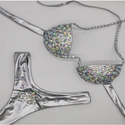 5 Bright Color Bikini Set Women Diamante Carnival Bra Rhinestone Sexy Night Club Panties Festival Wear Burning Man Outfit