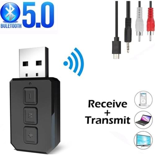 New USB Bluetooth 5.0 Audio Receiver Transmitter AUX 3.5MM Jack Stereo Wireless Adapters Dongle With Mic For Car TV PC Headphone