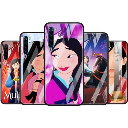 Disney Princess MuLan for Xiaomi Redmi K40 K30 K20 Pro Plus 9C 9A 9 8A 7 Luxury Shell Tempered Glass Phone Case Cover