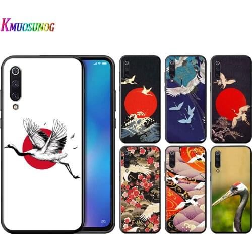 Japanese Style Bird Crane For Xiaomi Mi Poco X3 NFC Note 10 Ultra 5G 9 9T SE 8 A3 A2 A1 5X 6X Play F1 Lite Black Phone Case