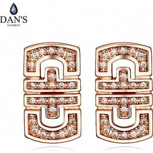 DANS 2 Colors Real Big Brand AAA Zirconia Simple Micro Inlays Fashion Stud Earrings for Women Geometric 112286Rose