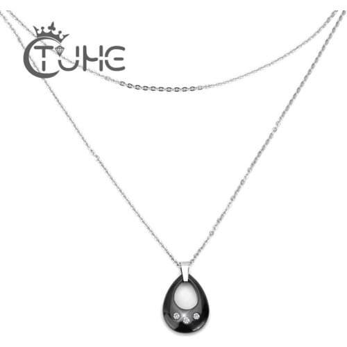 2 Colors Water Drop Long Pendant Necklace for Women Fashion Jewelry Never Fade Ceramic Dress Sweater Necklaces Beautiful Gift