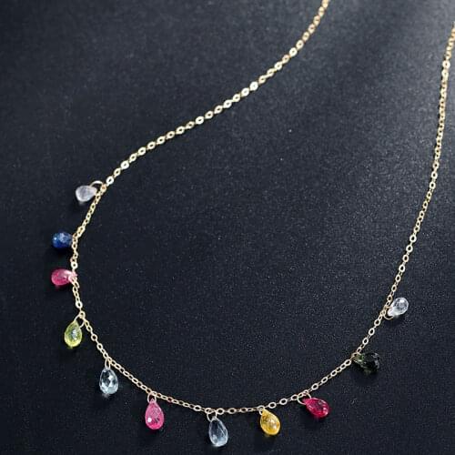 DMBS355 14K Gold Injection Color Sapphire Genuine Gemstones Pendant Sky Color Baoran Starry Clavicle Chain Necklace