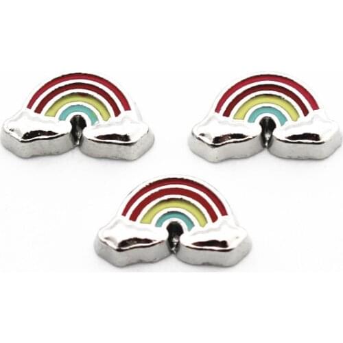 Hot Sale 10pcs/lot Metal Enamel Beautiful Rainbow Floating Charms For Living Glass Floating Lockets Pendant Necklace DIY Jewelry