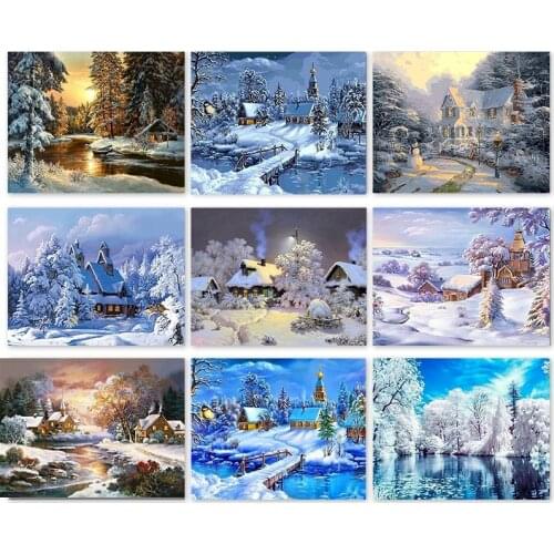 CHENISTORY Paint By Number Winter Snow Landscaspe Drawing On Canvas HandPainted Art Gift DIY Pictures By Number Kits Home Deco