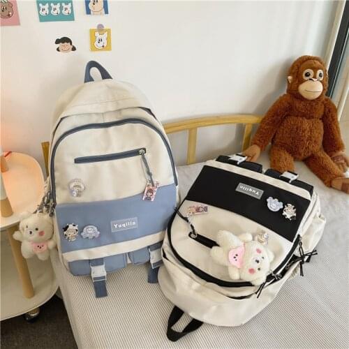 Kawaii Harajuku Fashion Womens Backpack Nylon Contrast University Bags For Girls Large Capacity Leisure Travel Backpacks