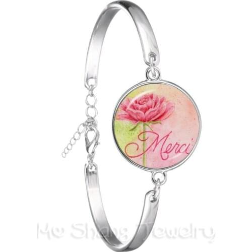 Classic Thank You Teacher Bracelet Red Heart Pattern 18mm Glass Dome Silver Plated Bangle Merci Maitresse Women Men Gif
