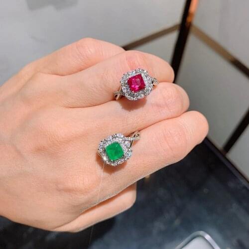 KNRIQUEN Simulation Emerald Ruby Diamond Rings Sterling Silver 925 Engagement Anniversary Gift for Women Fine Jewelry Wholesale