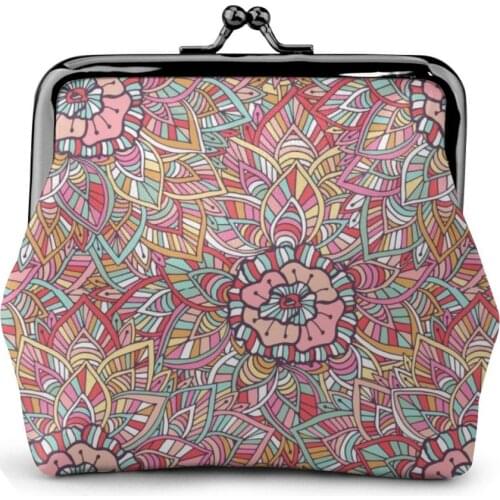 NOISYDESIGNS Boho Flower Pattern Coin Purse Women Lady Retro Vintage Flower Small Wallet Hasp Purse Clutch Bag PU Leather
