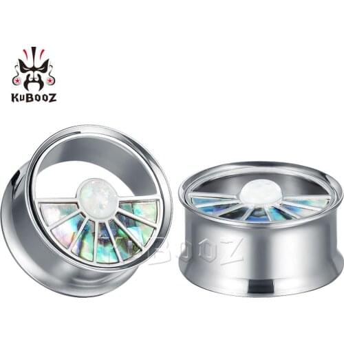 Kubooz New Fashional Fan Stainless Steel Silver Color Ear Piercing Tunnels Expanders Plugs Stretchers Body Jewelry Earrings