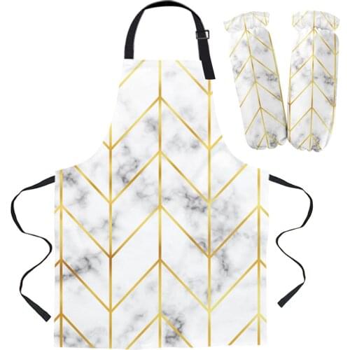 Marble Abstract Yellow Geometric Herringbone Kitchen Apron Baking Accessories Sleeveless Aprons for Women Home Cleaning Tools