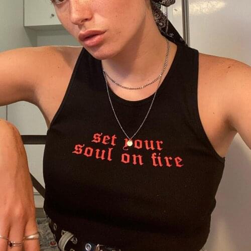 Summer Sleeveless Tank Top Black White Casual Letter Printed Slim Fit Vest Fashion Women Basic Crop Tops Streetwear Outfits