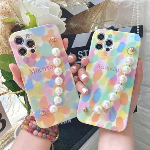 Cute Rainbow Bear Bracelet Case for iPhone 12 Pro Max Glitter Pearl Hand Holder Cover for iPhone 11 Pro Max XR XS X 7 8 SE 2020