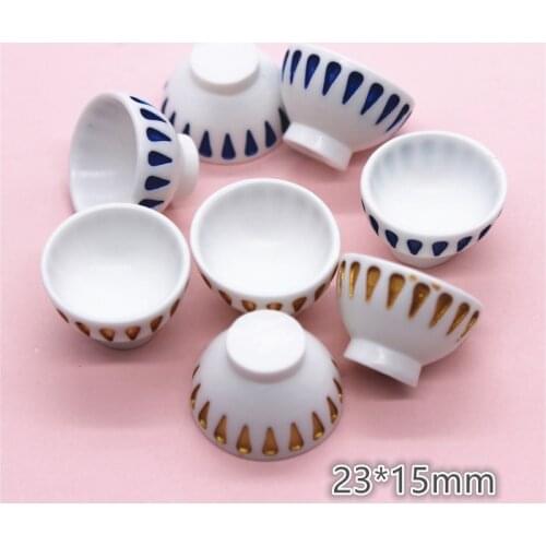 10pcs Kawaii Resin Simulation 3D Mini Bowl Miniature Art Flatback Cabochon DIY Craft Decoration,23*15mm