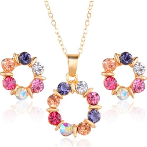 MISANANRYNE Jewelry Sets Gold Color CZ Cubic Zirconia Pendant Necklace Earrings Wedding Jewelry Set for Women Bridal Brides