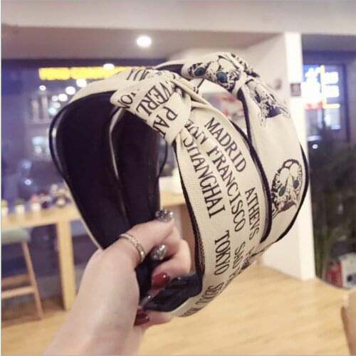 Korean fashion hair accessories letter cat head webbing bud silk yarn middle knot knot wide side bow hairdband headband women