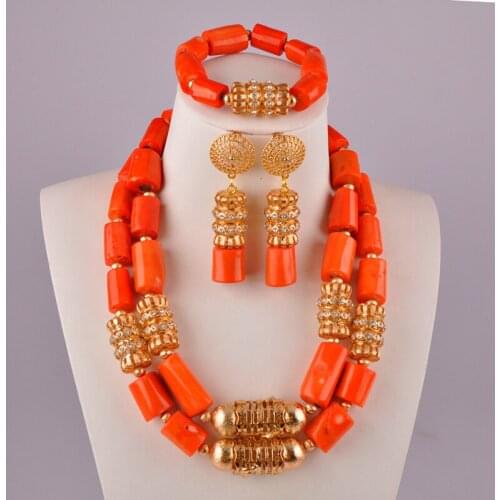 Fashionable orange nigerian coral beads jewelry set african wedding coral set bridal jewelry sets C21-34-01