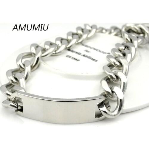 AMUMIU 16MM 50/60/70CM Mens Strong Jewelry Stainless Steel Cuban Curb Link-chain Curved ID Necklace Heavy Fashion HZN044