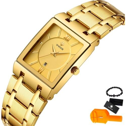 WWOOR Relogio Masculino Relojes 2019 Gold Watch Mens Watches Top Brand Luxury Sport Quartz Watch Business Waterproof Wristwatch