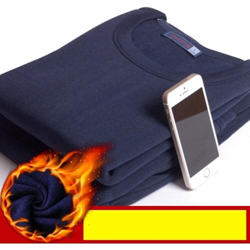 Men New Autumn Winter Plus Size Thermal Underwear With Plush Thickened Round Collar Long Johns Set