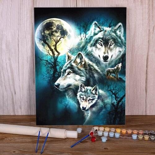 Moon And Wolf DIY Painting By Numbers Complete Kit Oil Paints 40*50 Boards By Numbers New Design Kids Handiwork Drawing