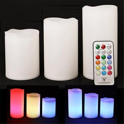 3 Piece Set Flameless Colorful Remote Control Candle Light LED Electronic Timer Candle Light Night Light Christmas Decoration