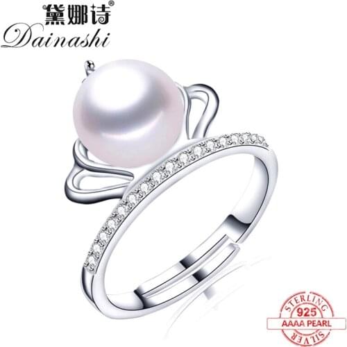 2020 New Arrival Natural Freshwater Pearl Ring Zircon Crown Design 925 Sterling Silver Ring Fashion Accessories Gifts for girls
