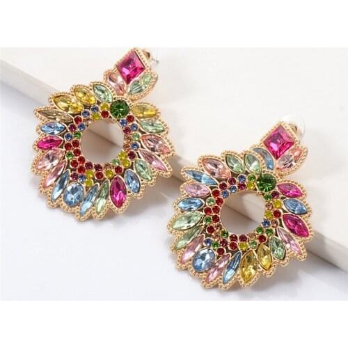 New Styles Large Metal Colorful Crystal Drop Earrings High Quality Fashion Rhinestones Jewelry Accessories For Women Wholesale
