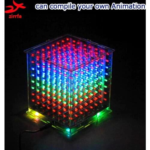 Diy electronic 3D multicolor led light cubeeds kit with Excellent animations 3D8 8x8x8 gift led display electronic diy kit