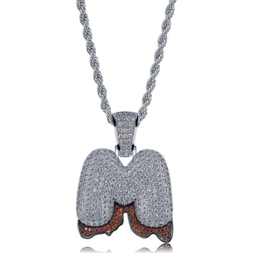 OMYFUN 24"Rope Chain Red Drip Bubble Letters Silver Color Pendant Necklace A-Z Initials Custom Jewelry Bijoux letra semijoyas